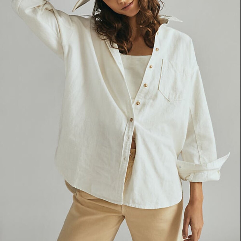 Anthropologie Pilcro Oxford Tunic Button Down Shirt Womens Large